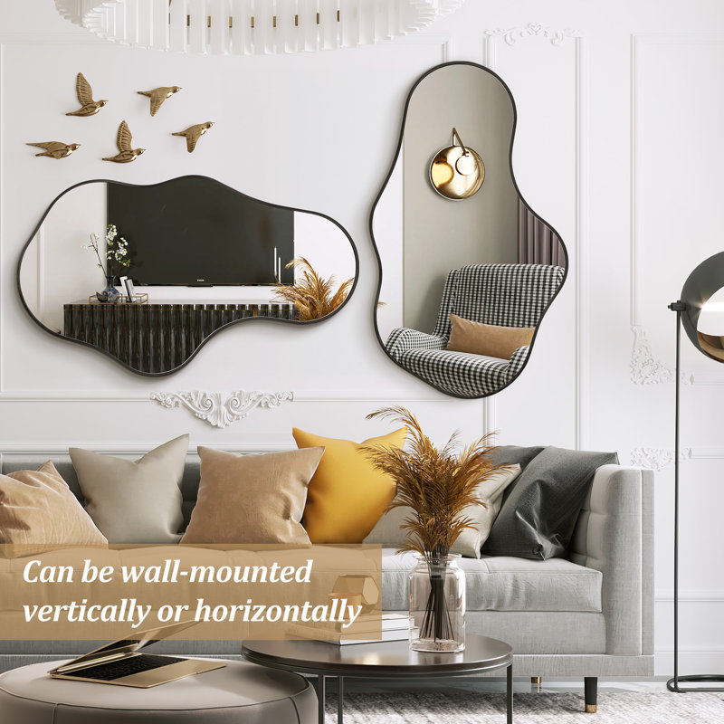 Metal Wall Mirror, Black, 43" x 26"
