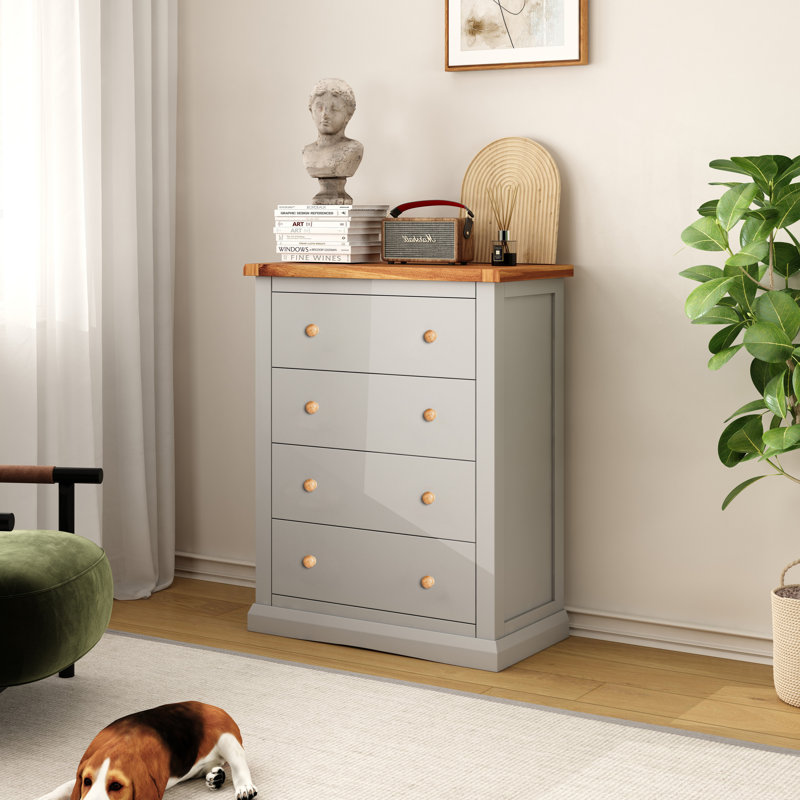 Emond 70cm W 4 - Drawer Chest of Drawers, Grey/Wood/Chrome Knob