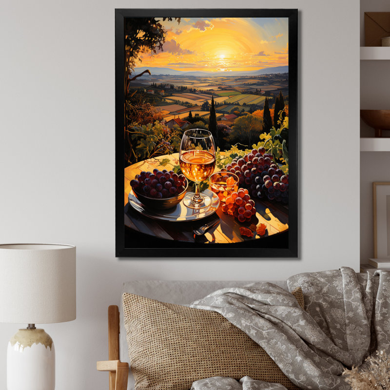 «French Vineyard Symphony Pointillism III», art mural sur toile, H 40 po x l 30 po x P 1,5 po, Cadre photo noir