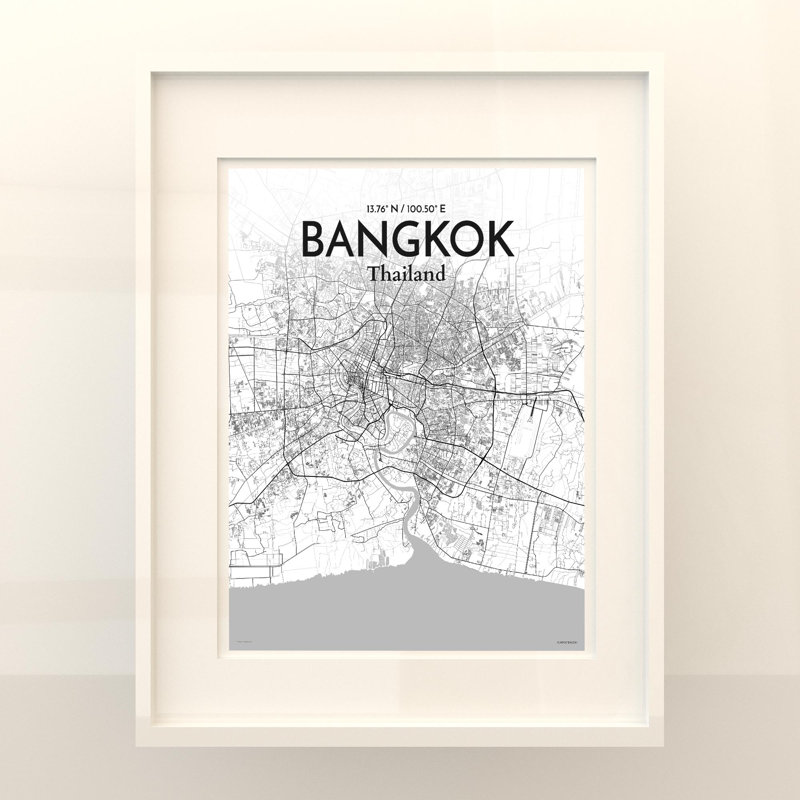 Bangkok City Map In Tones - No Frame Print, 20cm H x 16cm W x 0.05cm D