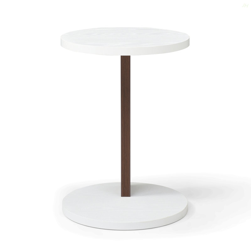 C-Shaped End Table, Small Side Table For Couch, Sofa Table With Wood Frame For Living Room, Bedroom, Bedside, Rustic (White And Walnut )