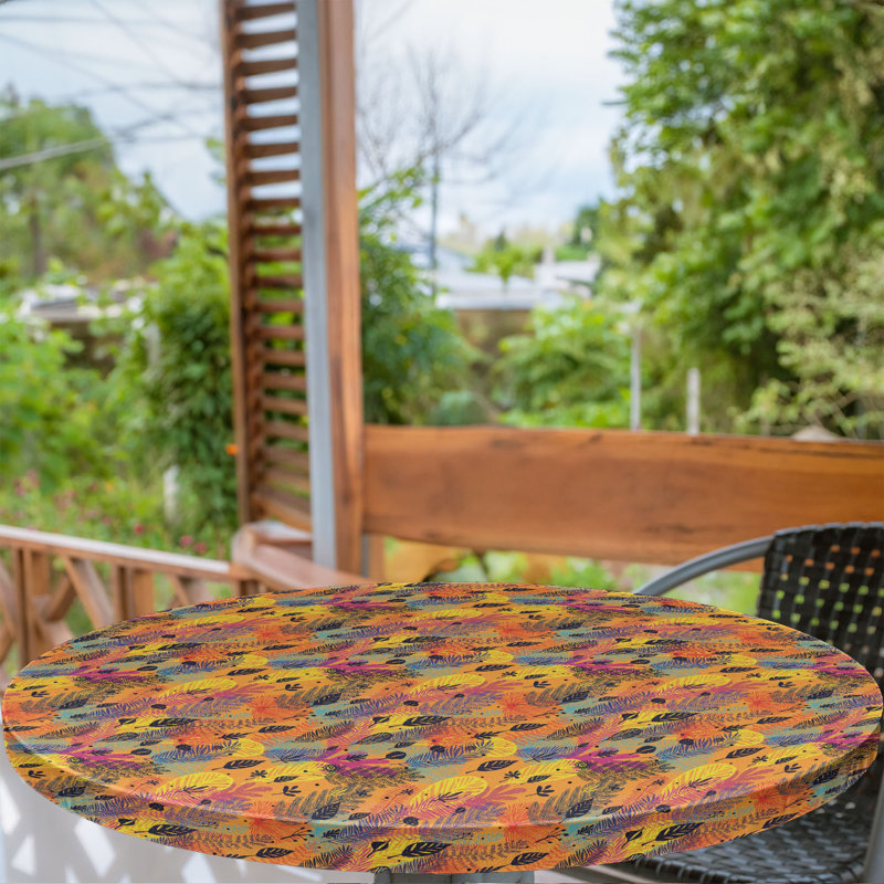 Autumn Fitted Round Tablecloth Marigold and Multicolor, 47.24" Round