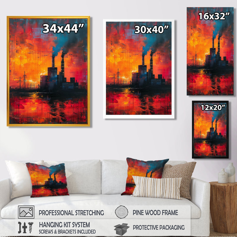 Orange rouge, énergie, montée en puissance de la centrale solaire - centrales électriques, impression d'art mural