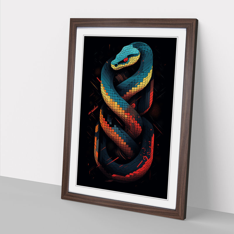 Snake Geometric No.2 - Framed Print, Walnut , 46cm H x 34cm W x 2cm D