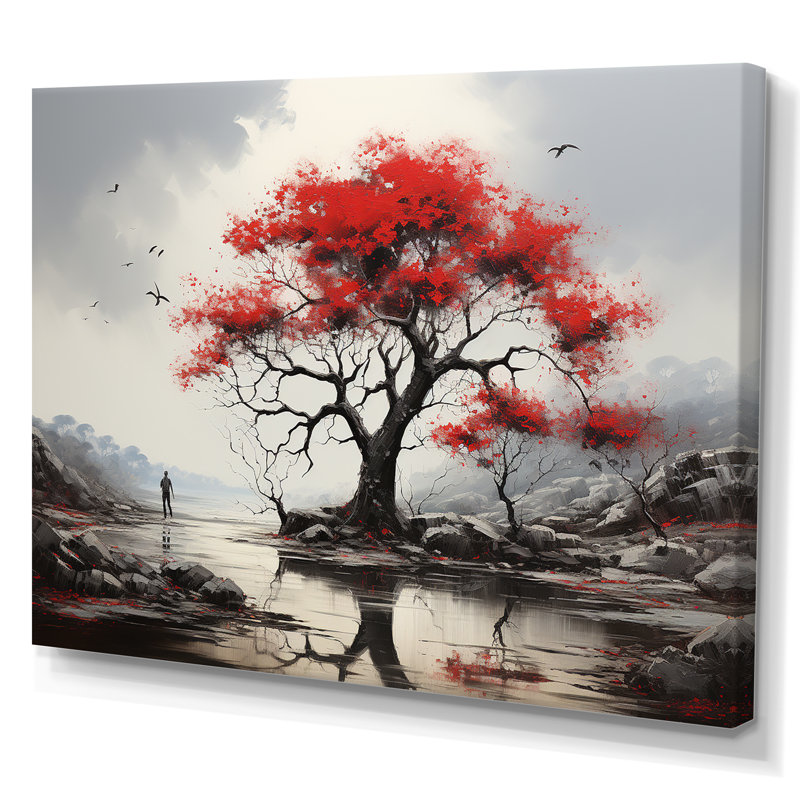 Paysage de baobab rouge I, H 30 po x l 40 po x P 1,5 po, Toile tendue