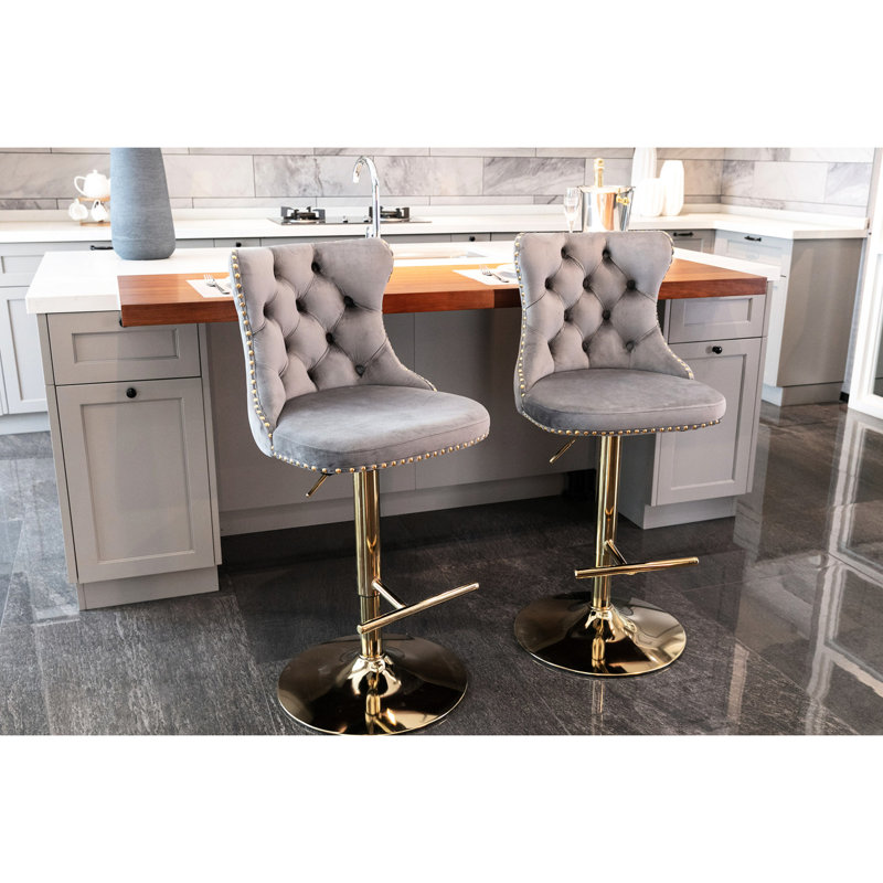 2 tabourets de bar en velours beige - rembourrés modernes avec dossier, hauteur de siège réglable de 25 à 33 pouces pour un pub à domicile et un îlot de cuisine, plus grande base stable de 17,7 25 33 sièges, de 2
