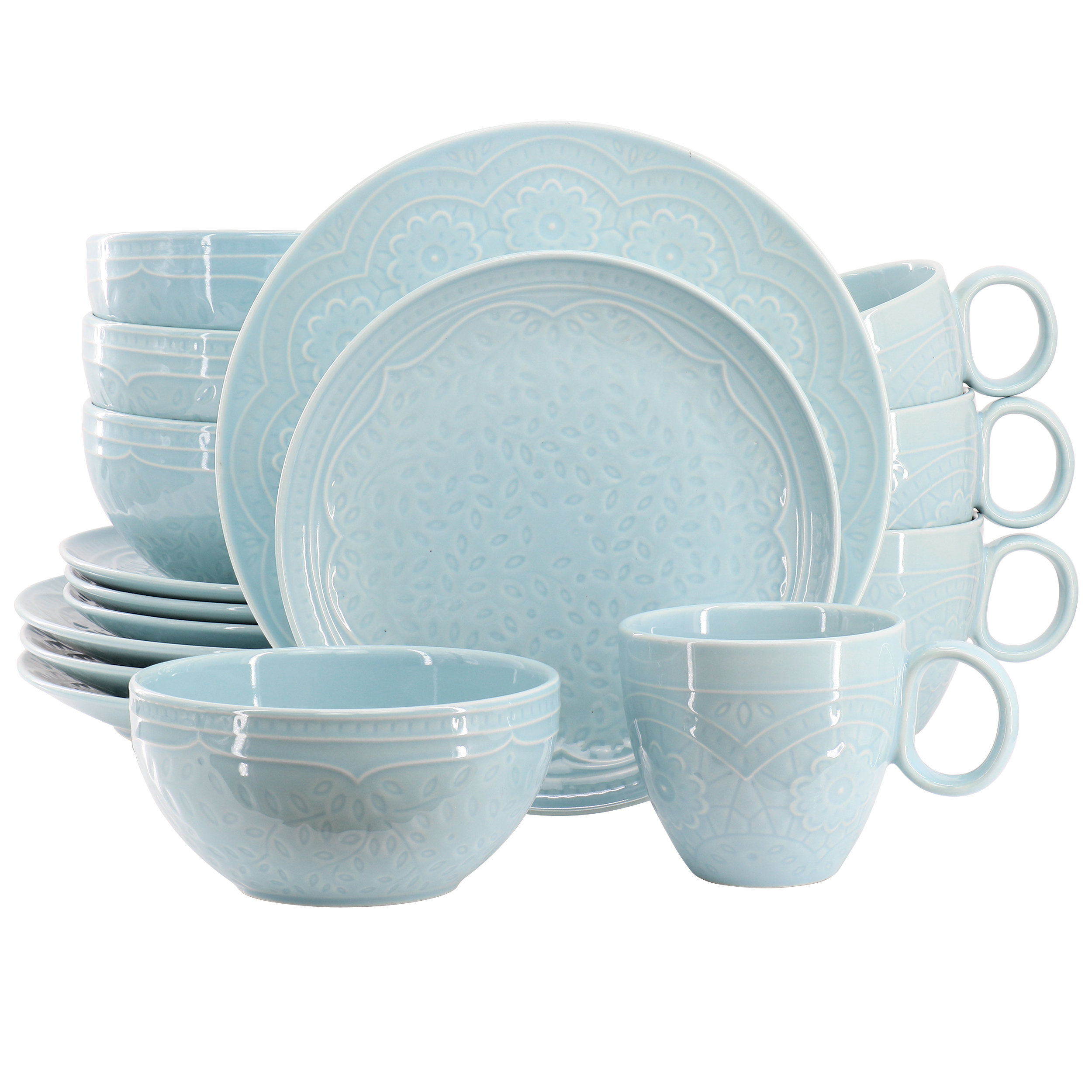 Gibson Elite Alemany 16 Piece Round Stoneware Dinnerware Set in Aqua & Reviews | Wayfair