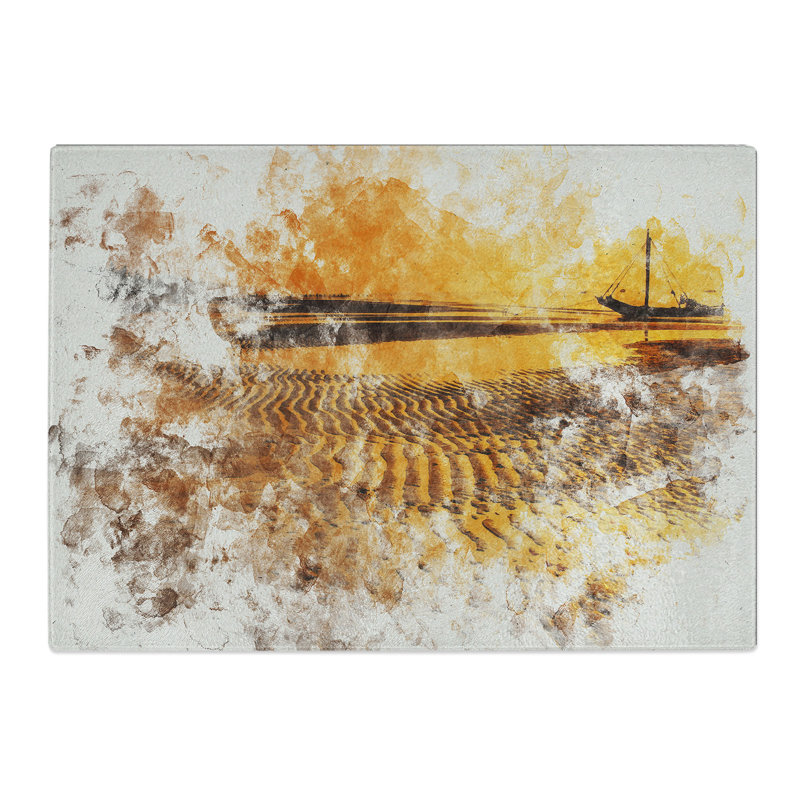 Fishing Boat at Sunset Watercolour Chopping Board, 0.4cm H x 20cm W x 28.5cm L
