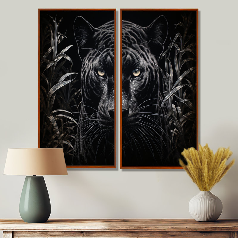 Grattoir noir et blanc Panther Nocturnal Majesty, H 40 po x l 40 po, Reproduction encadrée sans passe-partout, Brun