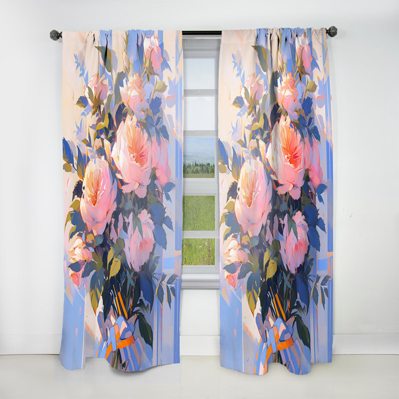 Ezhno Peony Whispers Bouquet - Peony Curtain - Velvet Room Darkening - 1 panel, 52" W x 120" L