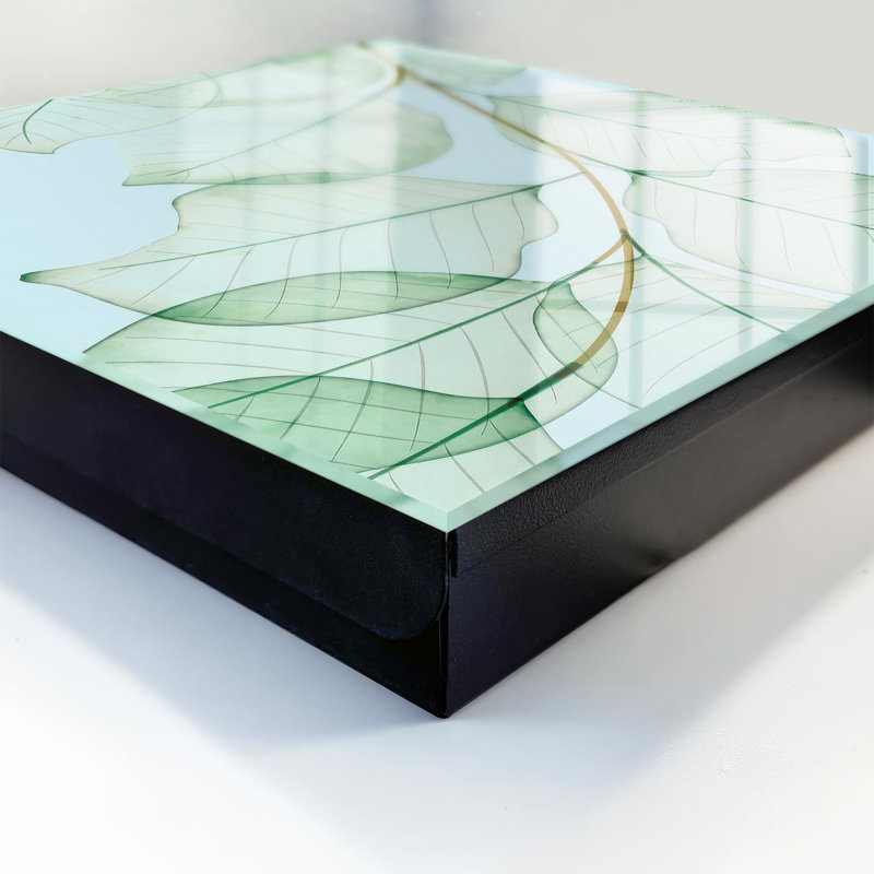 Key box for wall, Opens to the left, 30x30x5, Black, Subtle leaves on a pastel background, 
