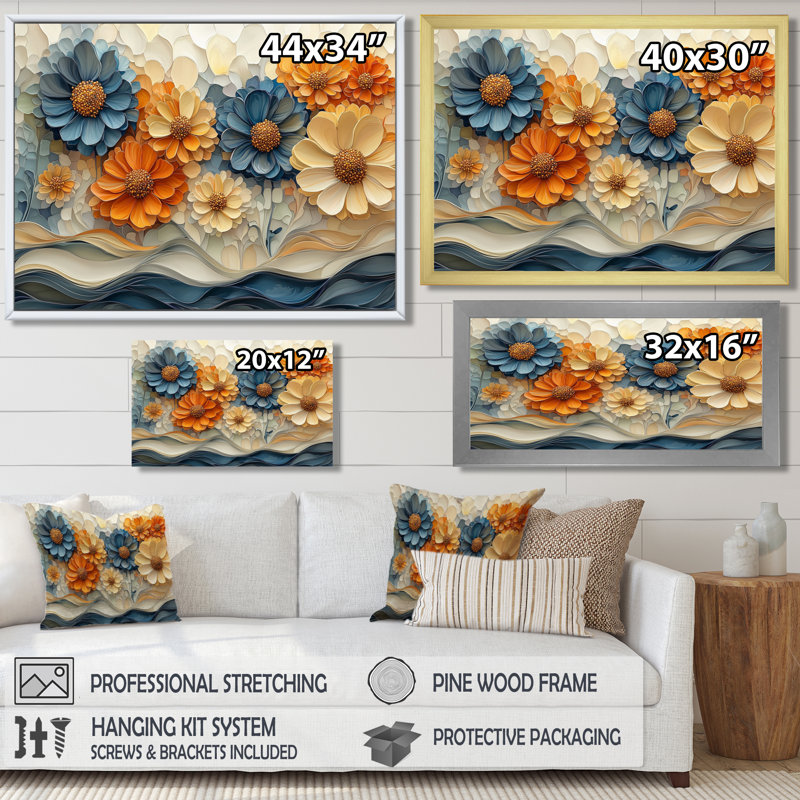 «Isabala Dreamscape Dancing parmi les Zinnias I», art mural Zinnias, Reproduction encadrée d'une seule photo, Doré