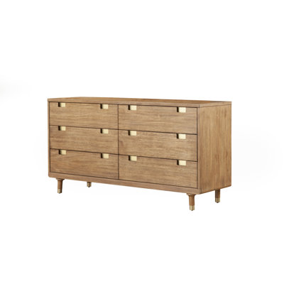 60" Sandy Brown Solid Wood Six Drawer Double Dresser
