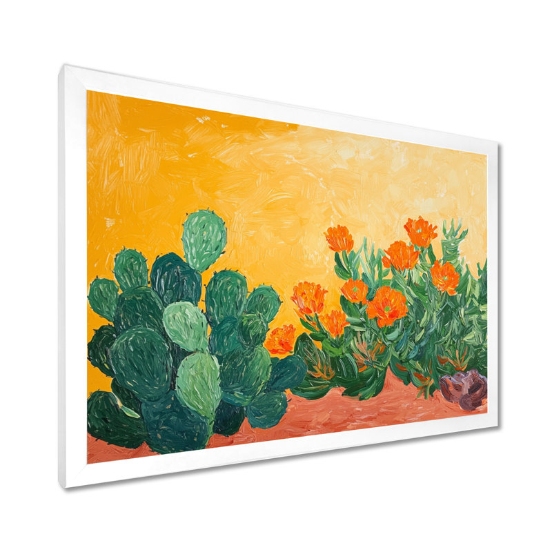 Orange fleur de cactus orange dans le désert de Mojave - impression de cactus floral, H 34 po x l 44 po, Blanc