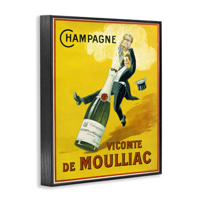 Bold Yellow Champagne Poster Framed Giclee Art, design by Marcus Jules