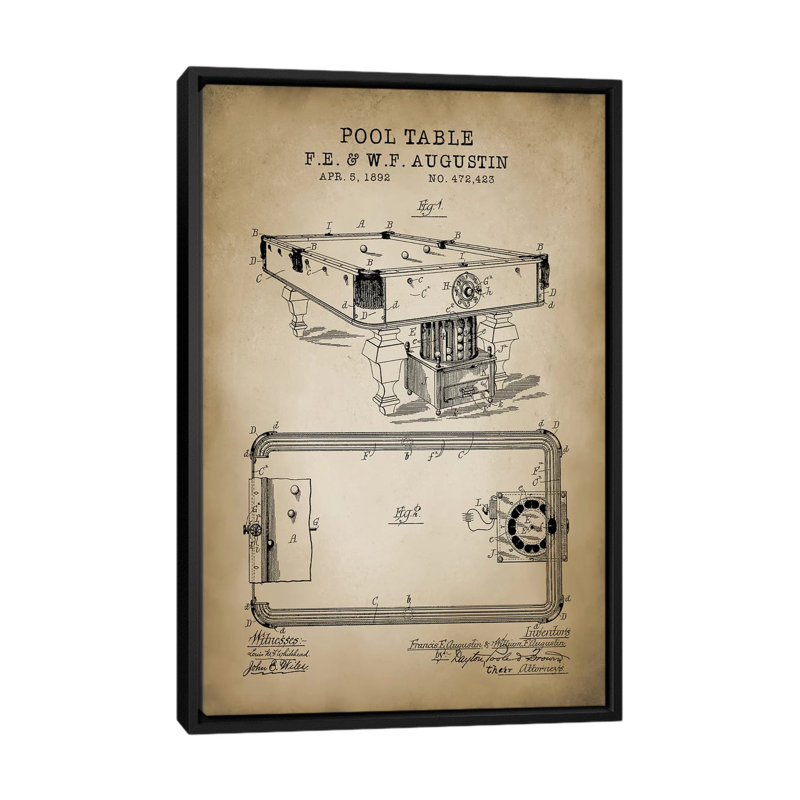 Billard IV - Impression sur toile, H 26 po x l 18 po x P 1,5 po, Toile avec cadre noir