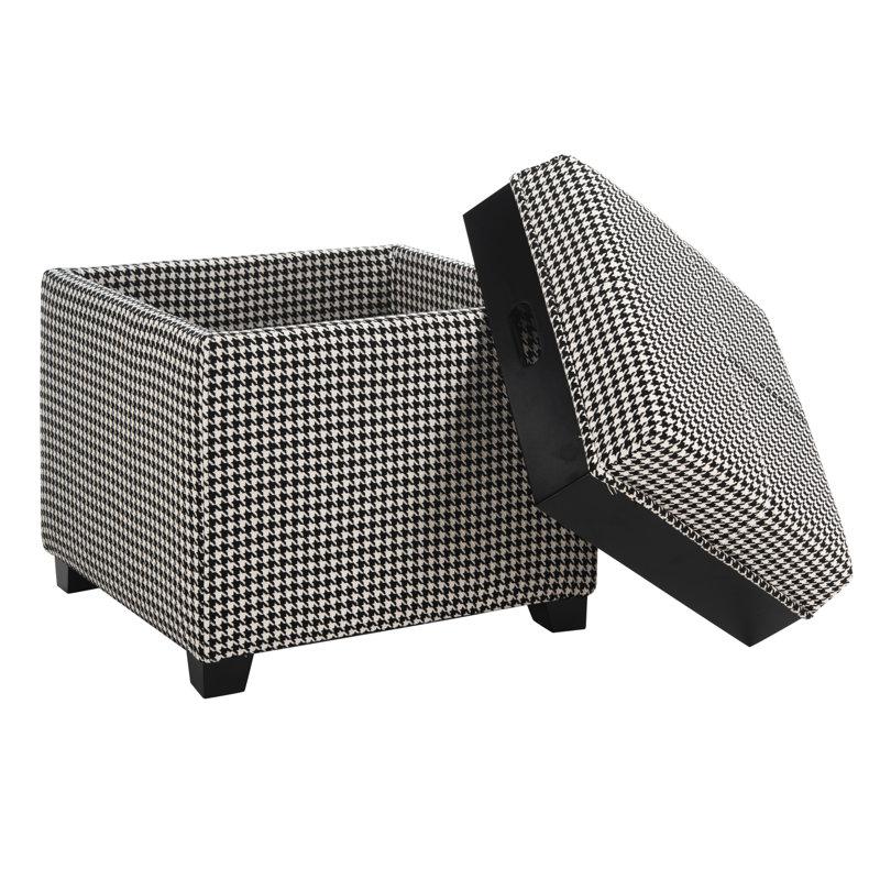 Sedat Upholstered Ottoman, Black/White Houndstooth