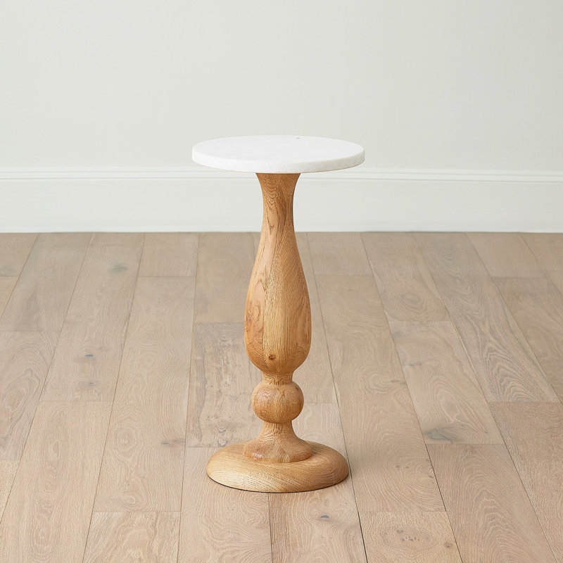 Marble End Table, White Top/Brown Base