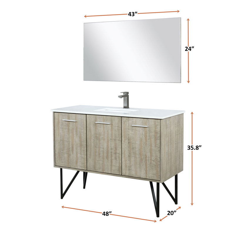Lancy 48 in W x 20 in D Single Bath Vanity Mirror and Faucet Set, White Cultured Marble