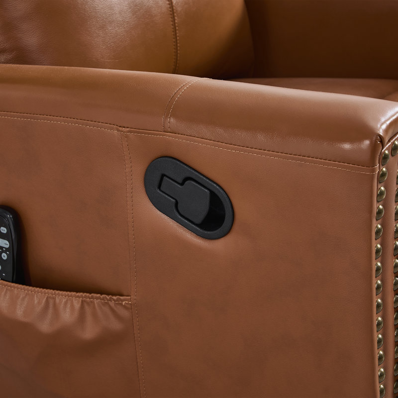 30.5 "W Manual Genuine Leather Swivel Rocker Recliner Vintage Recliner With Heated Massage（set of 2), Brown