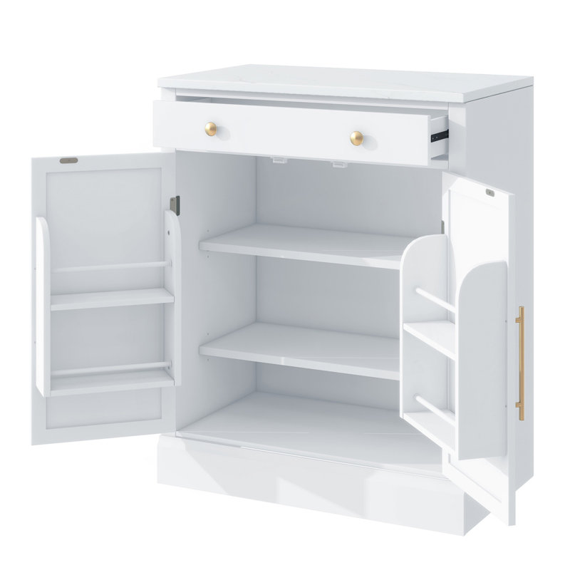 Buffet Coffee Bar Cabinet With Drawer, Modern Freestanding Kitchen Pantry, Accent Cabinet With Adjustable Shelves, Gold