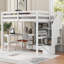 Lit mezzanine double classique en pin massif blanc classique avec bureau intégré en L et rangement intégré-129225077