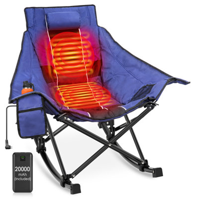 Heated Rocking Chair with Power Bank, Adjustable Temperature Oversized Portable Foldable Camping Chair by Arlmont & Co.