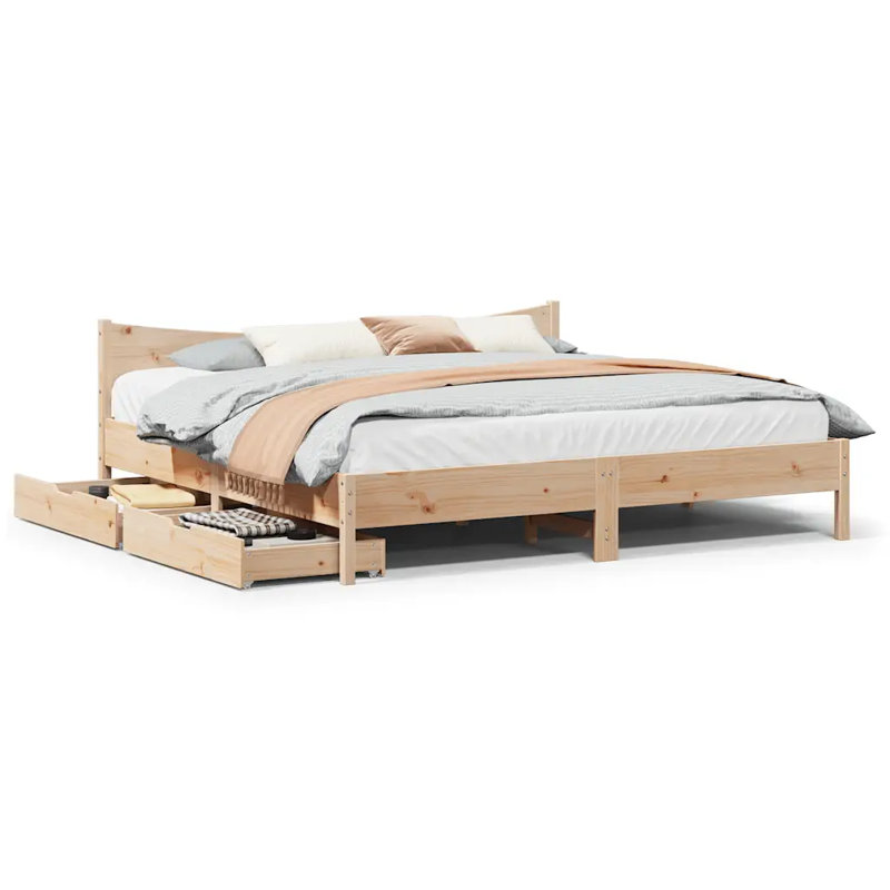 Solid Wood Bed, White, Super King (6')