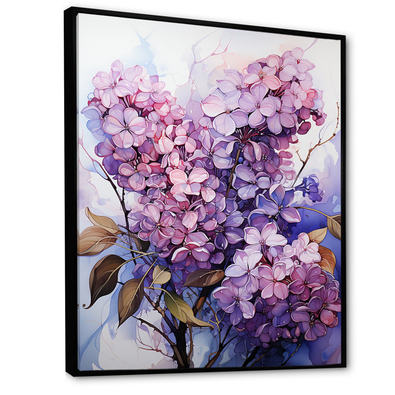 Lilacs Flow Grace I sur toile, Cadre flottant noir, H 44 po x l 34 po x P 1,5 po