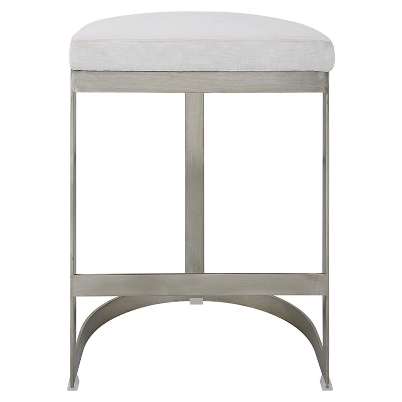 Ivanna Upholstered Stool with Metal Frame, Silver