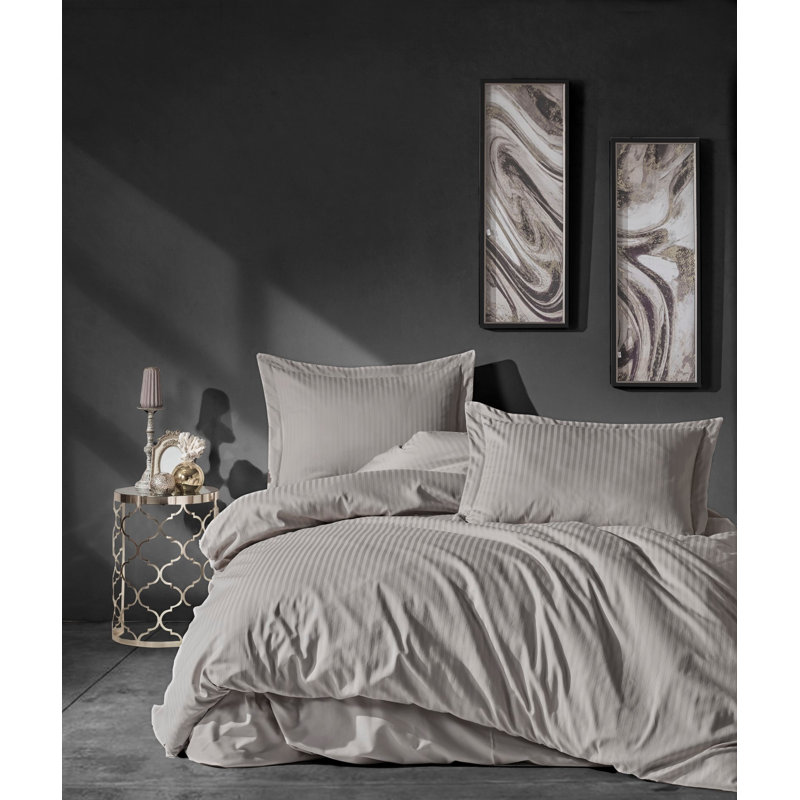 Ensemble de housse de couette 100% coton 3 pièces Elio, Housse de couette double + 2 taies d'oreiller stan, Bleu foncé