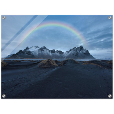 Iceland Rainbow Print - Nordic Landscape Wall Art - Iceland Waterfall Rainbow Canvas Poster - Scenic Nature Artwork - Travel Adventure Decor - Colorful Mountain River Wall Hanging - Modern Home Decoration Art Print