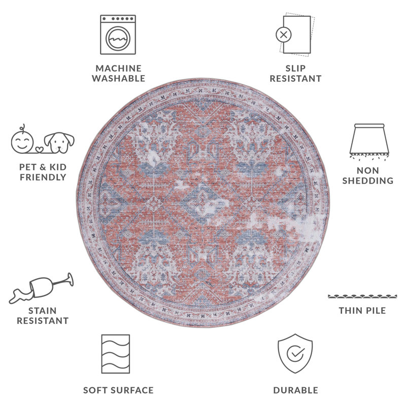 Ziebarth 188 M/W S/R Area Rug In Rust / Beige, Round 6'