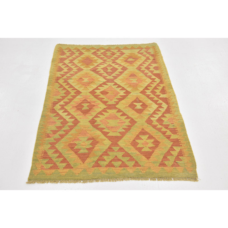 Tapis de zone en laine rouge 2 pi 9 po x 4 pi 2 po main one-of-kind noué la Elland