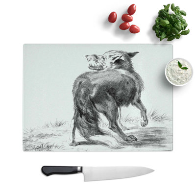 Tempered Glass Sketch of a Fox by Jean Bernard Chopping Board