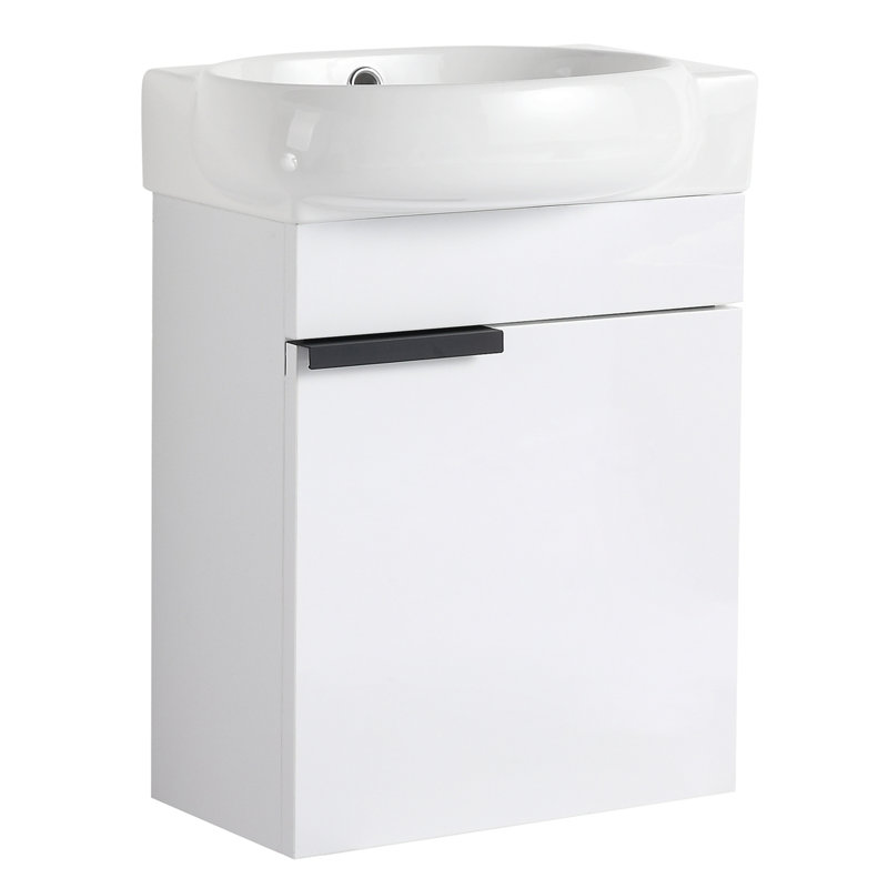 Meuble-lavabo à fermeture en douceur avec lavabo, Blanc brillant