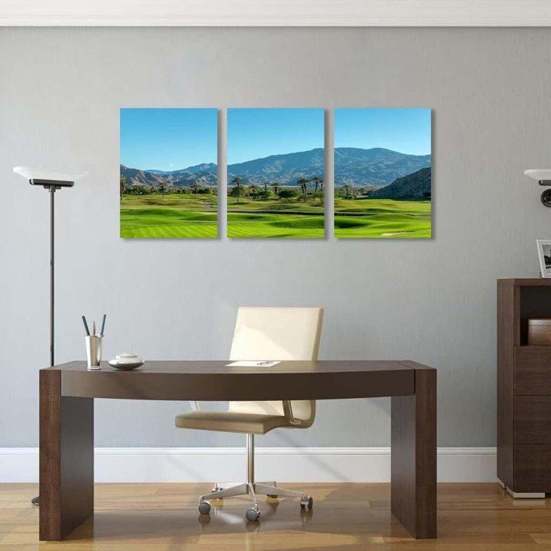 Golf Course With Palm Tree Wall Art For Living Room Bedroom Bathroom Home Decorations Golf Course & Palm Tree Pictures Posters Framed Artwork Canvas Prints Ready To Hang(X3)