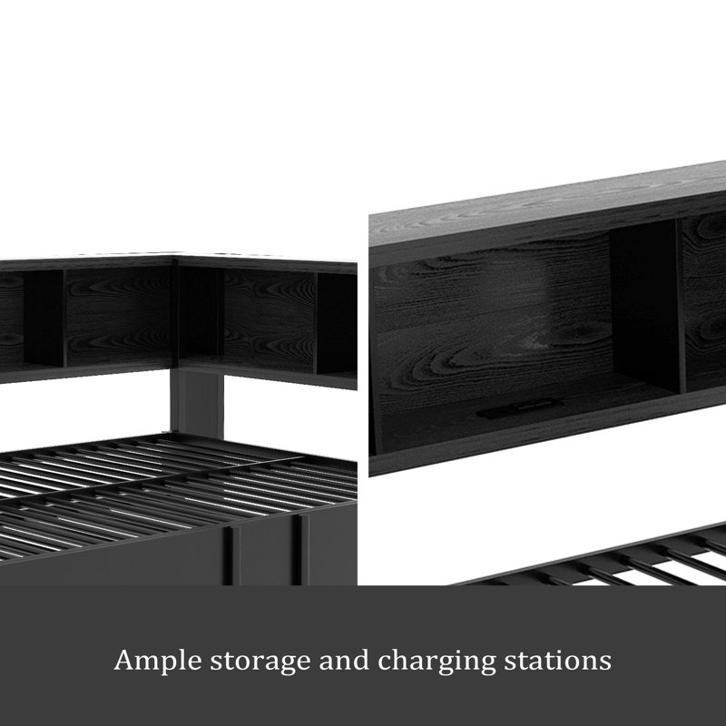 Metal Full Size Daybed With Trundle, Storage Cabinets And USB Ports, Black