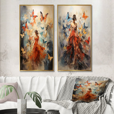 Butterfly And Woman Dance - Butterfly Canvas Art Print Set Of 2