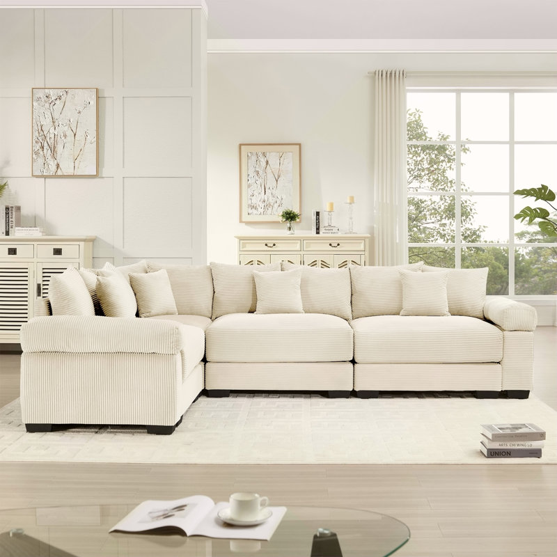 Canapé modulaire surdimensionné surdimensionné en nuage, canapé modulaire convertible et accoudoirs très larges à assise profonde, 13 coussins décoratifs en velours côtelé de qualité supérieure, conception ergonomique, assemblage facile, pour les salons, beige