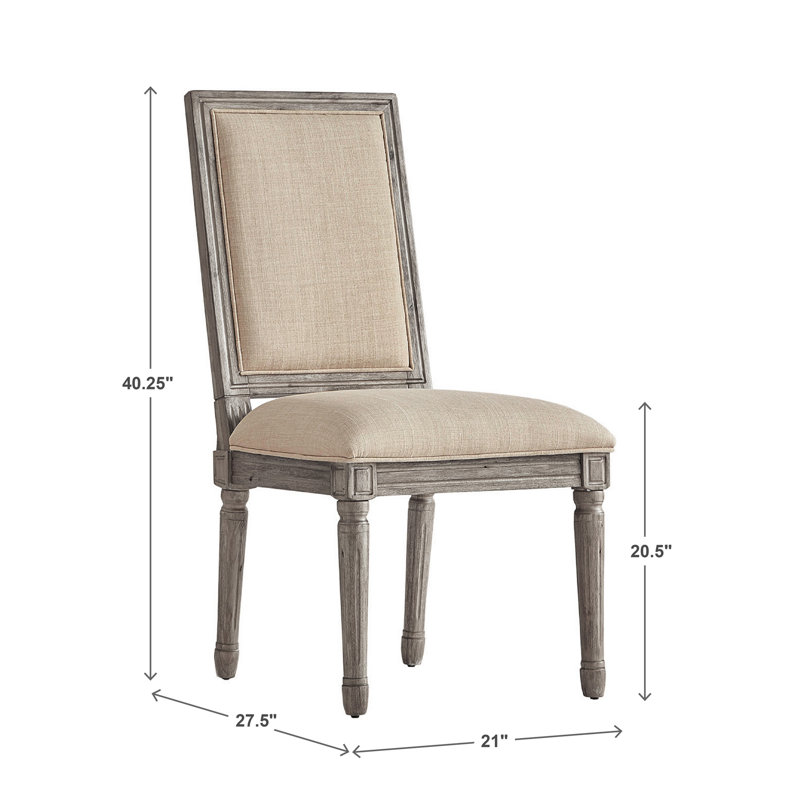 Hildemar 20.5" H Linen Upholstered Side Chair, Beige, Antique Gray Oak