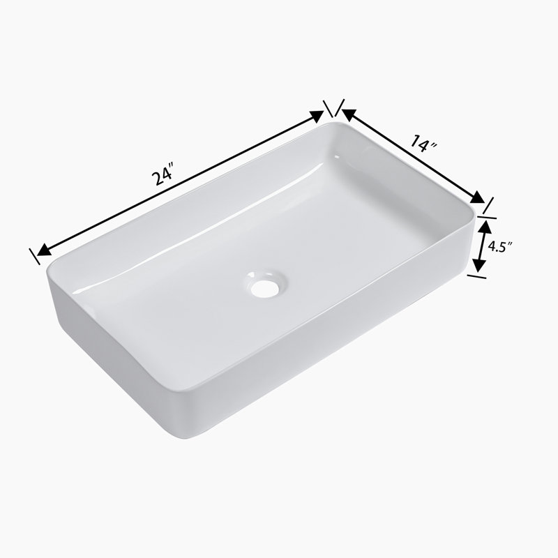 Hewei 14'' White Ceramic Rectangular Bathroom Sink with Overflow