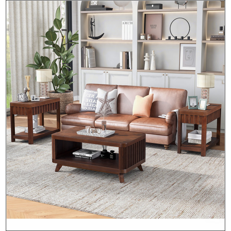 Table basse rectangulaire en bois pour le salon, table basse de 41,5 pouces avec pieds en bois massif, Espresso