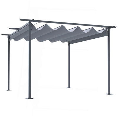 11.5' X 11.5' Retractable Pergola Canopy, Outdoor Uv Protection & Sun Shade, Steel Frame For Garden, Grill, Patio, Backyard, Gray