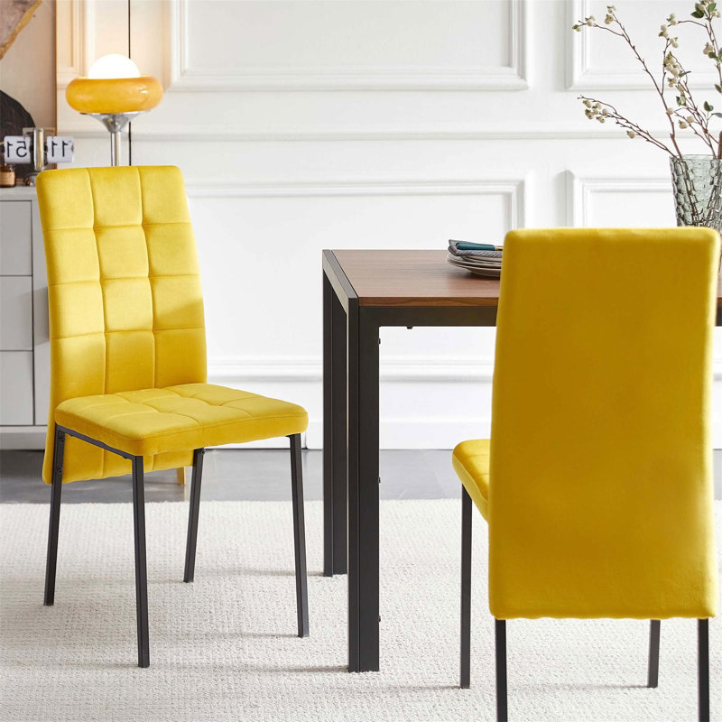 Chaise de salle à manger en velours Nordic, Jaune