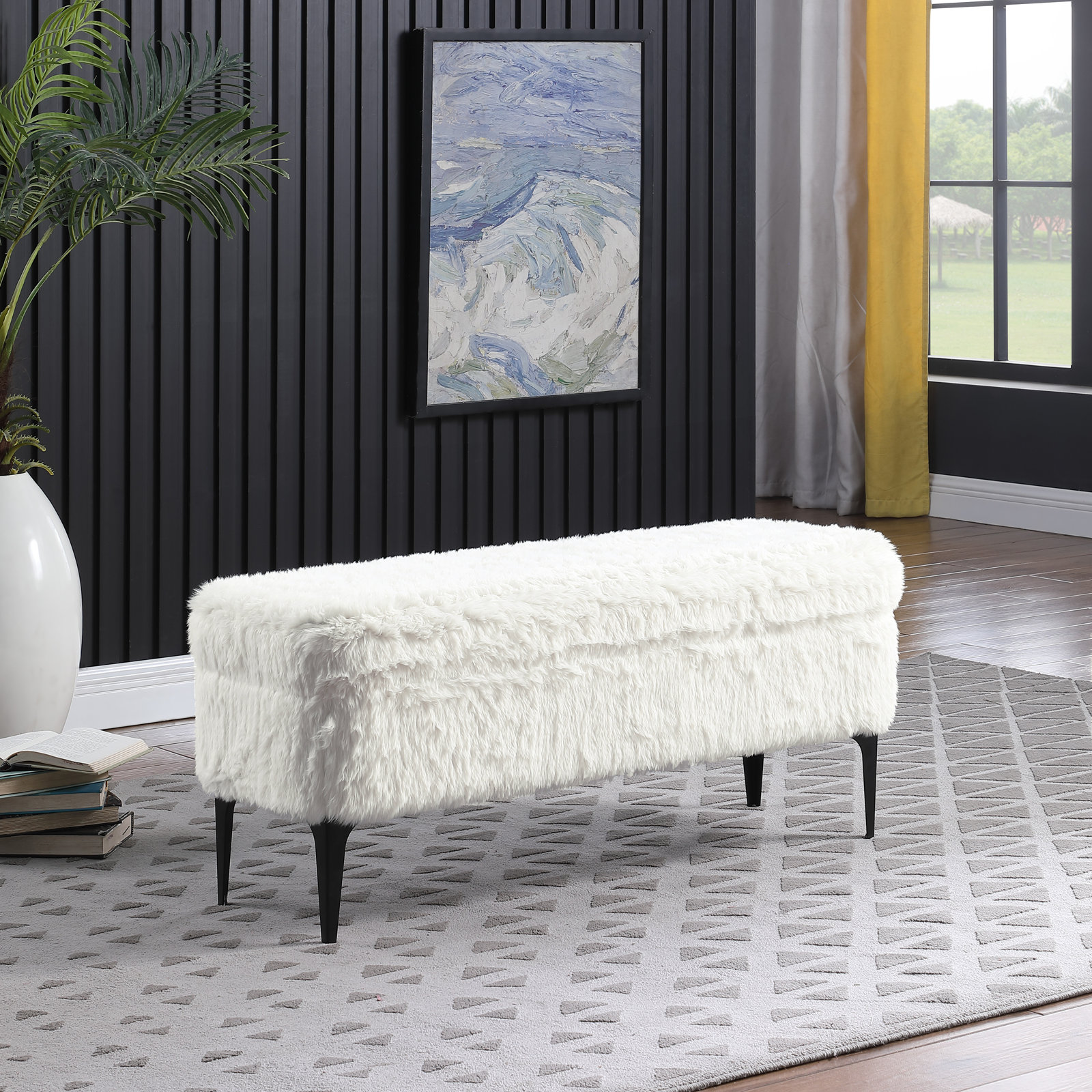 Ameelya 42" Velvet Bedroom Bench, White Faux Fur
