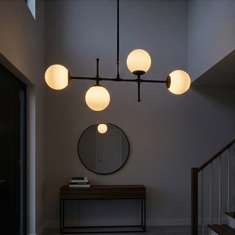 Lustre spoutnik à 4 lumières Hamilton, H 32,4 po x l 42,5 po x P 5,9 po, Noir, noir, noir, noir, Beige