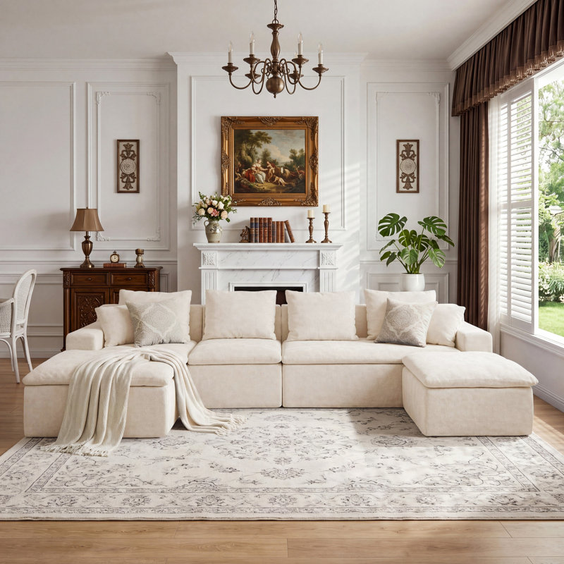 Canapé modulaire en U 118,1 po, canapé modulaire en chenille avec ressorts ensachés, sièges rembourrés à assise profonde modernes pour le salon, pas de rouleau de montage