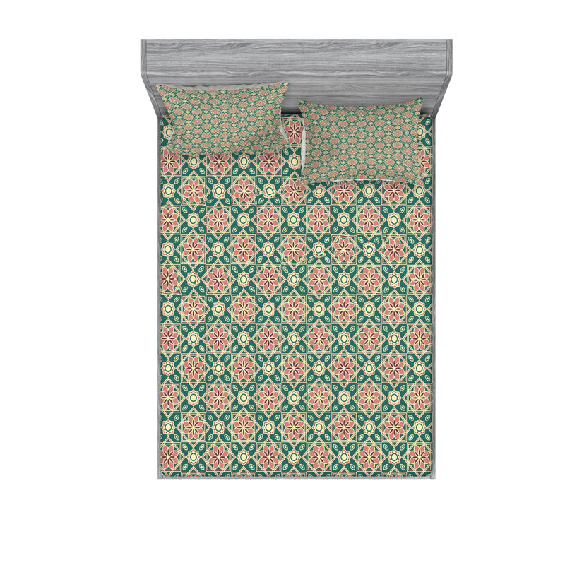 Microfiber Geometric Sheet Set, Full/Double Sheet Set with Fitted Sheet