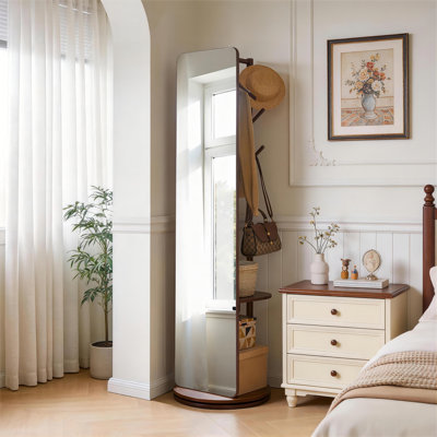 Elsen Modern Solid Wood Coat Rack With Full-Length Shatterproof Mirror